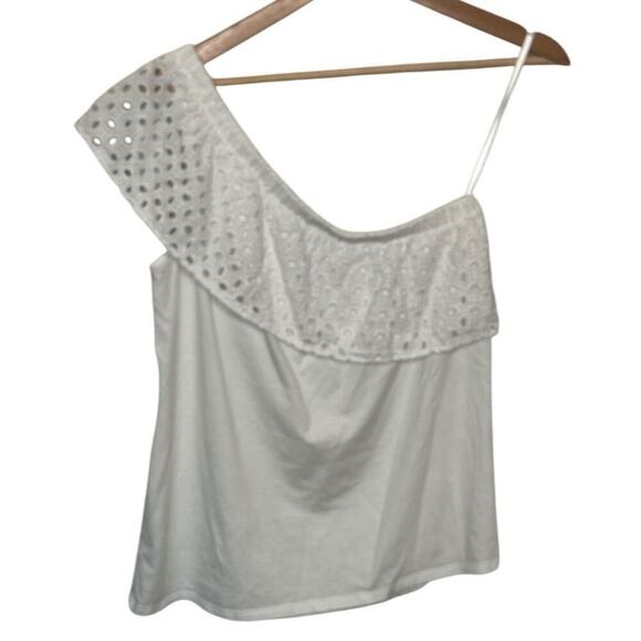Ann Taylor LOFT White Cotton Eyelet One Shoulder Top Size M - Picture 4 of 6